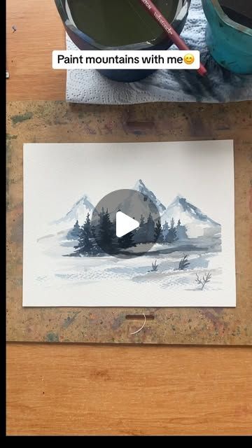 Mountains Tutorial, Watercolor Mountains Tutorial, Mountain Watercolor, Watercolour Landscape, Instagram Painting, Watercolor Mountains, Watercolor Tutorials, Watercolor Landscape Paintings, Watercolour Tutorials