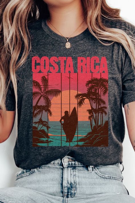 Get ready to embrace the holiday spirit in true Costa Rican style with this eye-catching shirt! Holiday Tees, Stunning Sunset, Costa Rica Vacation, Tees Design, Costa Rican, Summer Getaway, Family Tees, Summer Family, Unforgettable Memories