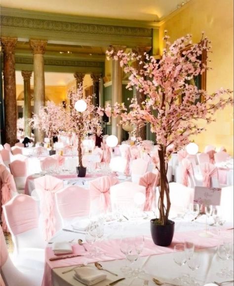 Sweet 16th Light Pink Theme Party, Cherry Blossom Wedding Theme Decoration, Cherry Blossom Table Decor, Pink 15 Decorations, Wedding Decorations Pink And White, Blush Quinceanera Theme, Pink And White Wedding Decorations, Blush Pink Quinceanera Theme, Baby Pink Wedding Theme