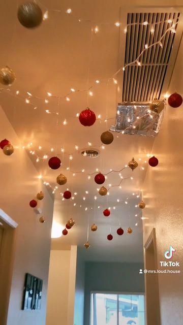 Christmas Lights Down Hallway, Christmas Decorating Hallway, Christmas Decor Flat, Christmas Lights Hallway, Christmas Light Decoration, Christmas Lights In Living Room Ideas, Christmas Light Hallway, Christmas Hallway Lights, Christmas Hallway Decorations House