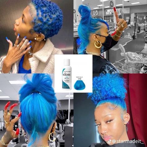 Different Blue Hair Colors, Hairstyles Brown And Blonde, Braided Hairstyles Brown, Adore Hair Dye Black Women, Blue Natural Hair, Adore Hair Dye, Hairstyles Brown, Hair Stripes, Brown And Blonde