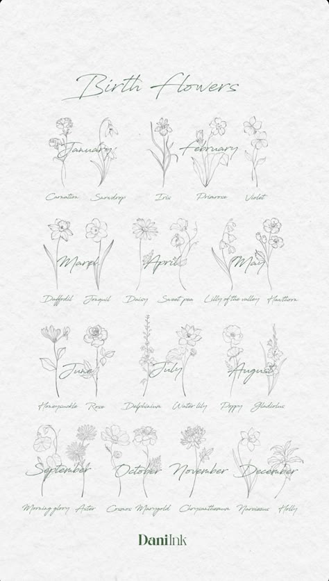 Flower With Number Tattoo, January Birthday Tattoo Ideas, August And February Birth Flower Tattoo, September And May Flower Tattoo, May June August Birth Flower Tattoo, June Birth Tattoo Ideas, Special Meaning Tattoos, July Birth Flower Tattoo Simple, Star Sign Flower Tattoo