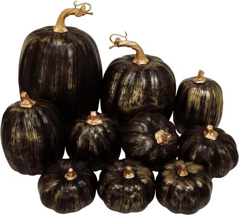 Black and gold brushed pumpkins, Black Pumpkins, Gold Pumpkins, Artificial Pumpkins, Foam Pumpkins, Black Pumpkin, Faux Pumpkins, Halloween Scene, Small Pumpkins, Thanksgiving Centerpieces