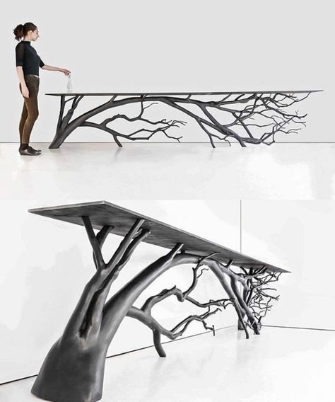 Tree Branch Table, Meja Industrial, Branch Table, Indoor Succulents, Unique Furniture Design, Tree Table, American Architecture, Tree Branch, Metal Furniture