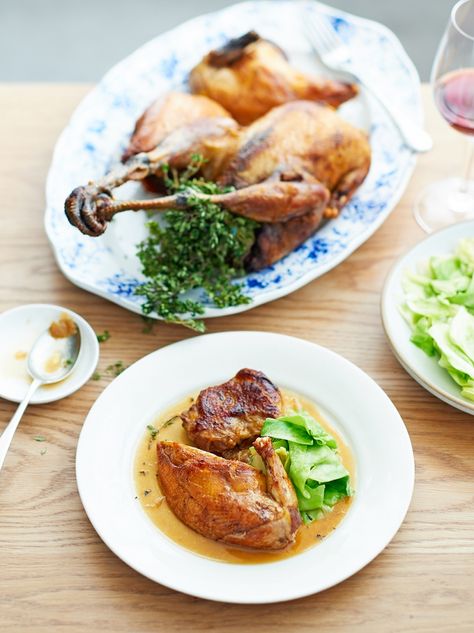 Whole roasted pheasant | Jamie Oliver Roasted Pheasant, Roast Pheasant, Homemade Fish And Chips, Pheasant Recipes, Quail Recipes, Hp Sauce, Chicken Dishes Easy, Jamie Oliver Recipes, Wild Game Recipes