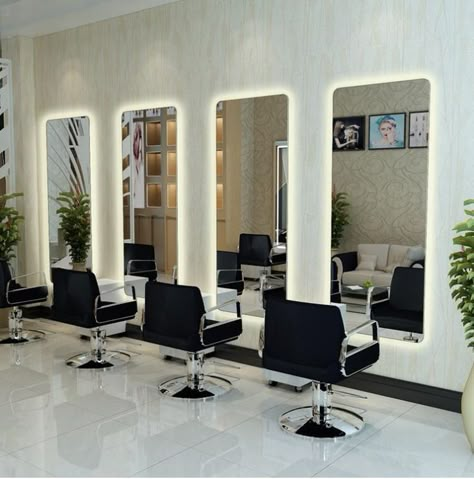 Small Saloon Ideas, Small Hair Salon Ideas, Small Beauty Salon Ideas, Parlour Interior, Salon Decor Studio, Curling Tutorial, Barbershop Design Interior, Deco Spa, Salon Mirror