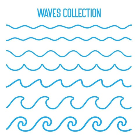 Cartoon Waves Ocean, Waves Template Free Printable, Simple Waves Drawing, Wave Embroidery Pattern Simple, Water Wave Drawing, Ocean Waves Drawing Simple, How To Draw Waves Easy, How To Draw A Wave, Water Waves Drawing