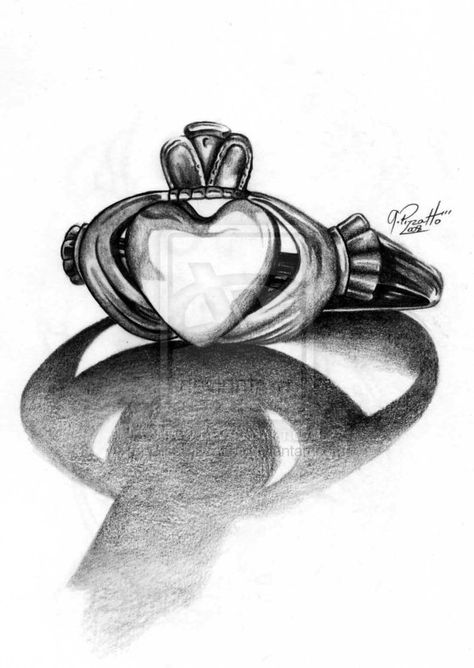 Claddagh Ring Drawing, Claddagh Drawing, Ring Drawing, Ring Sketch, Claddagh Ring, Wedding Illustration, Claddagh Rings, Pretty Stuff, Skin Art