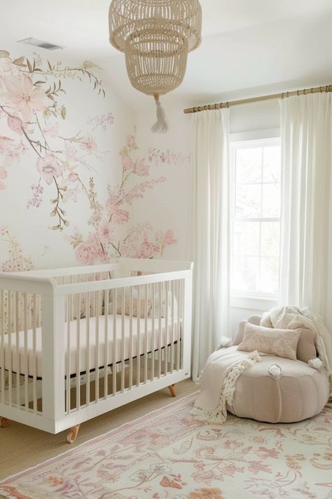 nursery ideas baby room baby nursery neutral baby nursery baby room newborn room baby room design baby nursery Baby Room Panelling, Elegant Nursery Girl, Pastel Nursery Ideas, Nursery Room Wallpaper, Pink Nursery Wallpaper, Luxury Baby Room, Elegant Nursery, Baby Polo, Baby Nursery Inspiration