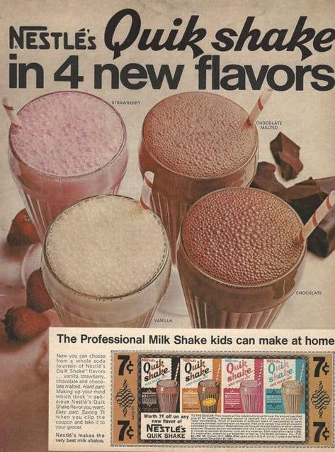 Banana Flavored Milk, Wendys Frosty Recipe, Nestle Quik, 80s Food, Vintage Food Labels, Vintage Food Posters, Frosty Recipe, Vintage Drinks, Instant Breakfast