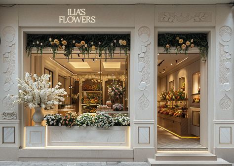 Flowers Boutique Brand Identity Flower Store Design, Flower Shop Concept, Florist Boutique, Florist Shop Ideas, Luxury Flower Shop, French Flower Shop, Gift Shop Interiors, Arabian Jasmine, Flower Shop Interiors