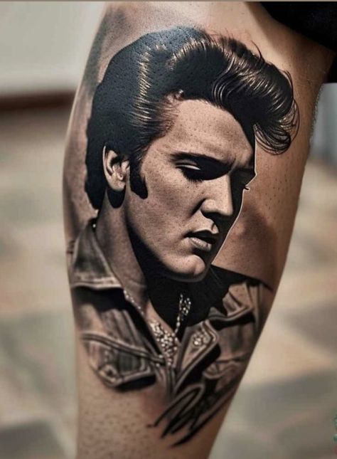 Elvis Portrait Tattoo, Elvis Presley Tattoo Ideas, Elvis Presley Tattoo, Elvis Tattoo, Face Tattoos, Tattoos Ideas, Beauty Tattoos, Tattoo Tattoo, Elvis Presley