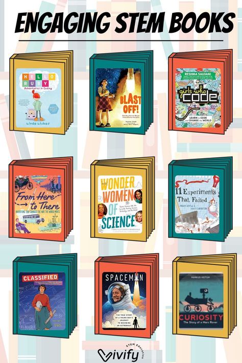 Are you looking to add to your kid's summer reading list? Need new educational books for your classroom? Whether you will be reading to little ones, recommending books for teens, or diving into books as an adult, there are a multitude of STEM books on the market to suit any interest. We listed some of our favorite STEM books and book series below for you to read this summer or any time of the year. Stem Activities Middle School, Stem Lesson Plans, Homeschool Stem, Stem Books For Kids, Makerspace Ideas, Stem Activities Preschool, Into Books, Stem Books, Preschool Stem