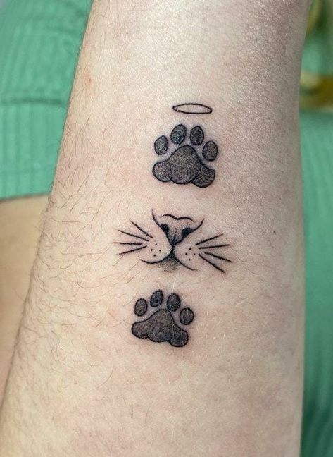 Black Cat Memorial Tattoo, Cat Memory Tattoo, Cat Paw Print Tattoo, Animal Lover Tattoo, Cat Face Tattoos, Cat Paw Tattoos, Forearm Band Tattoos, Paw Tattoo, Silhouette Tattoos