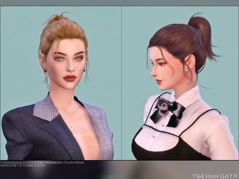 TS4 Female Hair G47 | Ginko Sims on Patreon Sims 4 Tied Hair, Ts4 Female Hair, Sims 4 Ponytail, Dark Academia Hair, Tied Up Hairstyles, Ts4 Hair, Short Hair Ponytail, Female Hairstyles, Short Ponytail