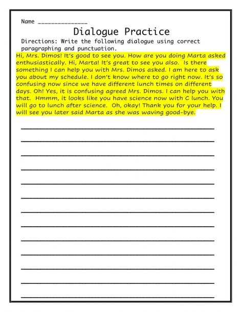 Dialogue Writing Worksheets, Dialogue Worksheet, Dialogue Writing, Punctuation Worksheets, High School Pictures, High School Writing, Writing Practice Worksheets, Study English, Writing Pictures