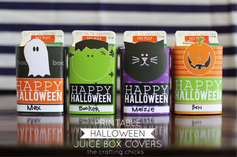 Printable Halloween Juice Box Covers {free printable} Juice Box Halloween Ideas, Halloween Juice Box Ideas, Halloween Juice Box Covers, Halloween Juice Box, Halloween Juice, Halloween Straws, Imprimibles Halloween, Holiday Snack, Halloween School Treats