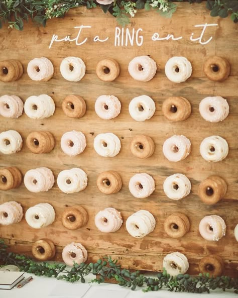 It's National Donut Day! 🤩 it's been a while since we've seen a donut wall at a wedding - think they need to make a comeback! 😍🍩 #donuts #nationaldonutday #loveissweet Wedding Party At Home Decor, Doughnut Bridal Shower Ideas, Wedding Doughnut Wall, Doughnut Wedding Display, Wedding Doughnut Display, Backyard Engagement Party Ideas Decorations, Engagement Party Ideas Backyard, Doughnut Wall Wedding, At Home Engagement Party