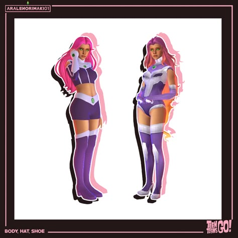 Sims 4 Superhero Cc, Sims 4 Superhero, Sims Costume, Starfire Costume, Sims 4 Costumes, Dc Costumes, Sims Challenge, Hero Clothes, Sims 4 Anime