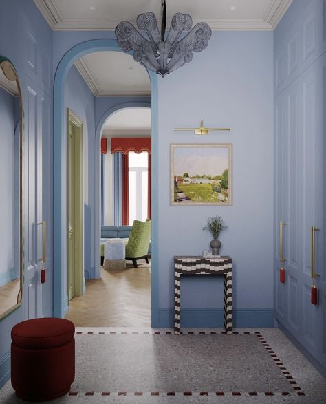 Hallway Interior Design, Luxury Hallway, Hallway Interior, Decoration Hall, Interior Artwork, Blue Rooms, Screenprinting, 2024 Fashion, Hallway Decorating