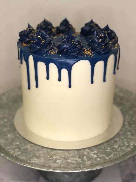 Dark Blue And White Cake, Mens Birthday Cake Simple Blue, Blue And Silver Cake For Men, Male Birthday Cake, Guy Cakes, Blue Drip Cake, 27th Birthday Cake, Blue Velvet Cakes, Blue Birthday Cakes