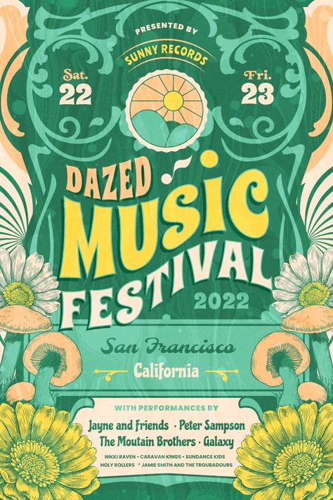 Dazed Music Festival - Colorful Concert Poster Design Template — Customize it in Kittl Fundraising Poster, Art Festival Poster, Hippie Music, Concert Poster Design, Music Concert Posters, Concert Flyer, Music Flyer, Festival Flyer, Music Festival Poster