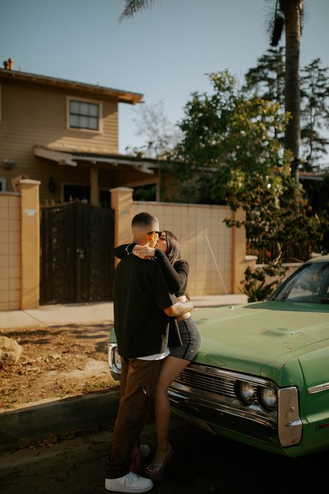 Old School Car Photoshoot, Mexican Couple, Classic Car Photoshoot, Car Photoshoot, School Car, Old School Cars, Classic Car, Old School, Classic Cars