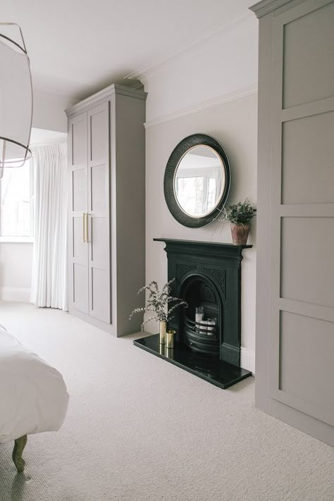 Built In Wardrobes Painted In Little Greene Paint - Characterful Edwardian Semi Detached Property | Image By Adam Crohill Bedroom Alcove, Alcove Wardrobe, Fitted Wardrobes Bedroom, Cabin Room, Design Ložnic, Bedroom Built In Wardrobe, Ikea Pax Wardrobe, Victorian Bedroom, Furniture Rustic