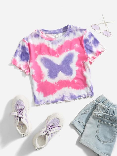 Camisa Tie Dye, Tie Dye Butterfly, Tye Die Shirts, Tye And Dye, Diy Tie Dye Shirts, Belly Shirts, Tie Dye Diy, Butterfly Shirts, Girls Tie