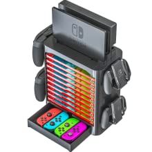 Storage tower allows you to organize all your games and accessories in one corner. LARGE STORAGE - Display your Nintendo switch with your 10 favorite games and 4 controllers. Can hold x-box x controller, Nintendo pro controller, or joy-con. Nintendo Switch Storage, Nintendo Room, Switch Storage, Menu Stand, Gamecube Controller, Nintendo Switch Case, Game Storage, Nintendo Switch Accessories, Storage Stand