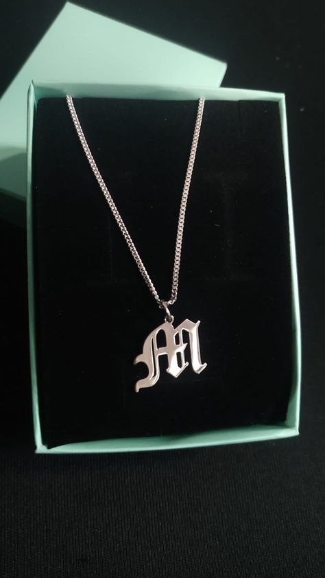 Silver personalized initial necklace old english letter neclace for women men gifts Old English Initial Necklace, Old English Letters, English Font, Old English Font, Silver Chain For Men, Men Gifts, Jewelry Accessories Ideas, English Letter, Accessories Ideas