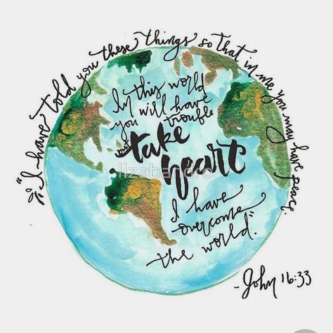 Like this idea of putting the name inside the globe somehow Scripture Doodle, Creative Bible, Creative Retreat, Study Resources, Good Quotes, Overcome The World, Art Creativity, Ayat Alkitab, Bible Art Journaling