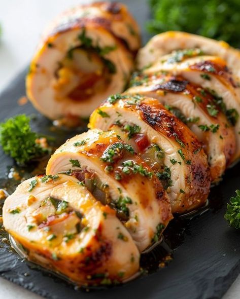 Cuisine Corner - Chicken Roulade  Recipe Ingredients:  4... Chicken Breast Rolls Recipes, Chicken Roulade Plating, Stuffed Chicken Cutlets Roll Ups, Chicken Roulade, Famous Chicken Breast Rolls, Chicken Roulade Fine Dining, Chicken Roulade Recipe, Roulade Recipe, Cooked Chicken Recipes