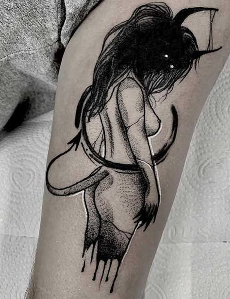 27 Best Creative And Unusual Demon Tattoo Designs Unusual Tattoo Designs, Demon Arm Tattoo, Woman Body Tattoo Design, Creepy Tattoos For Women, Demon Woman Tattoo, Demon Tattoo Ideas, Demon Tattoo Designs, Unusual Tattoos, Cool Tattoo Designs