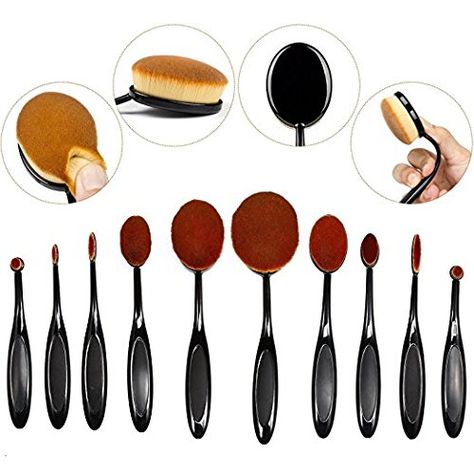 Messon 10 pcs Black Makeup Brush Cosmetic Foundation Cream Powder Blush Makeup Tool (10pcs Black) -- You can get additional details at the image link. (Note:Amazon affiliate link) #Makeuplips Oval Makeup, Oval Makeup Brush, Powder Concealer, Foundation Contouring, Eyeshadow Brush Set, Too Much Makeup, Makeup Brush Set Professional, Black Makeup, Oval Face