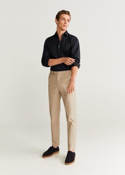 Male Shirt Outfit, Black Shirt Khaki Pants Outfit Men, Celana Khaki, Khaki Pants Outfit Men, Black Shirt Outfit Men, Black Shirt Outfits, Khakis Outfit, Polo Shirt Outfits, Smart Casual Menswear