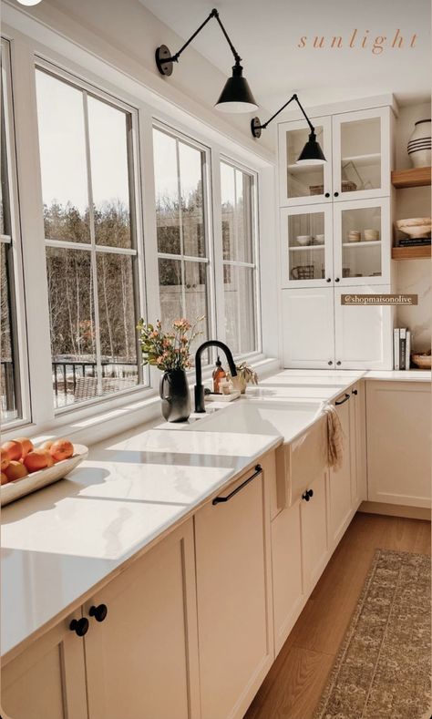 Long Kitchen With Windows, Galley Kitchen With Windows, Small Kitchen Big Window, Kitchen Wall Without Upper Cabinets, Kitchen With Wall Of Windows, Cabinets Under Window, Kitchen Lots Of Windows, Kitchen Picture Window, Kitchen Window Wall