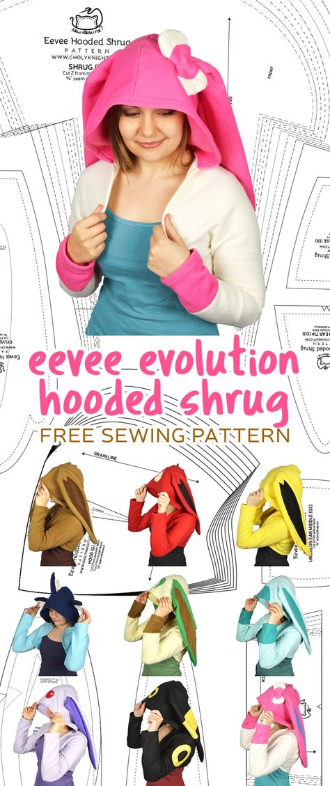 Free Pattern Friday! Eevee Evolution Hooded Shrug | Choly Knight Shrug Pattern, Cute Sewing Projects, Plushie Patterns, Trendy Sewing, Free Sewing Pattern, Sew Ins, Plush Pattern, Sewing Design, Sewing Projects For Beginners