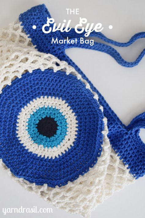 Evil Eye Market Bag | Yarndrasil Evil Eye Crochet Bag Pattern Free, Crochet Evil Eye Pillow Free Pattern, Evil Eye Crochet Pattern Free, Evil Eye Crochet, Eye Crochet, Bag Free Crochet Pattern, Crochet Market Bag, Crochet Clutch, Crochet Blog