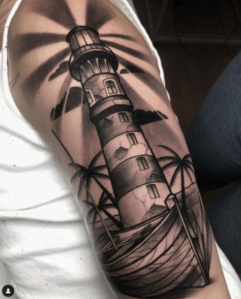 Sketched LightHouse Tattoo Light House Drawing Tattoo, Lighthouse Waves Tattoo, Lighthouse Forearm Tattoo, Lighthouse Tattoo Ideas, Light House Tattoo, Tattoo Lighthouse, Lighthouse Of Alexandria, Lighthouse Tattoo, Guiding Light