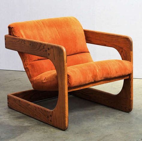 1970s Walnut Lounge Chairs in Burnt Orange Velvet | Design: Lou Hodges Retro Furniture Aesthetic, 70s Wood Furniture, 70s Lounge Chair, Orange Mid Century Chair, Burnt Orange Chair, Orange Velvet Chair, 70s Chair, Lou Hodges, Orange Interior Design