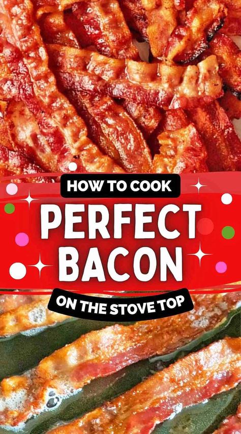 A pile of perfect bacon, and bacon cooking in a skillet on the stovetop. Boiling Bacon How To, Cooking Bacon On The Stove, How To Fry Bacon In A Pan, How To Cook Bacon On The Stove, Easy Way To Cook Bacon, Boil Bacon, How To Cook Bacon, Boiling Bacon, How To Fry Bacon