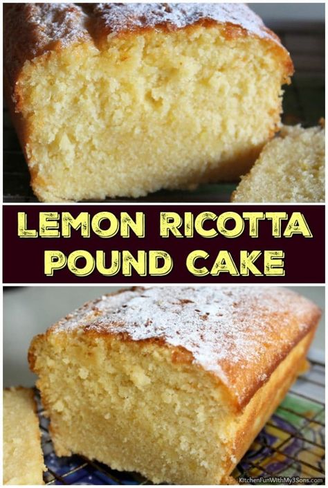 Lemon Ricotta Pound Cake, Ricotta Pound Cake, Lemon Ricotta Cake, Ricotta Recipes, Ricotta Cake, Squeezed Lemon, Pound Cake Recipe, Torte Cupcake, Lemon Ricotta