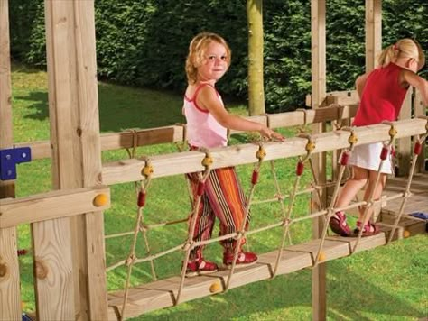 DIY Homemade Rope Bridge Ideas | NewNise Diy Playground Ideas, Ideas For Backyard, Climbing Frames, Rope Bridge, Build A Playhouse, Playground Ideas, Blue Rabbit, Diy Playground, Kids Outdoor Play