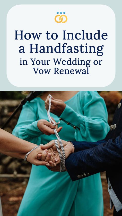 Everything you need to know to add a handfasting ceremony to your wedding or vow renewal, including the symbolism and meaning of the handfast ritual, how to tie a handfasting cord into a beautiful knot, when to include the handfasting in the ceremony (what order), and how to perform a handfasting as an officiant -- with examples of what to say and do and links to a sample script! Vow Renewal Unity Ideas, Simple Handfasting Ceremony, Handfasting Vow Renewal, Irish Handfasting Ceremony, Renewal Of Vows Ideas, Hand Fasting Ceremony Vows, Christian Handfasting Ceremony, Hand Fasting Ceremony Script, Hand Tying Ceremony