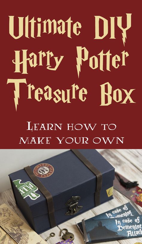 DIY Ultimate Harry Potter Treasure Box Harry Potter Box, Harry Potter Diy Crafts, Harry Potter Weihnachten, Classe Harry Potter, Harry Potter Christmas Decorations, Imprimibles Harry Potter, Cumpleaños Harry Potter, Harry Potter Bday, Harry Potter Classroom