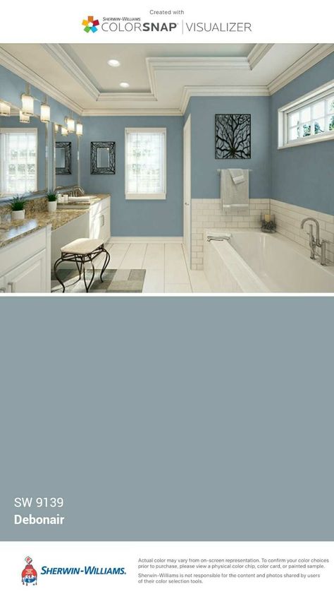 I just created this color palette with the Sherwin-Williams ColorSnap® Visualizer app on my Android phone. What do you think? You can learn more about ColorSnap Visualizer and get it on your phone free by visiting http://www.sherwin-williams.com/colorsnap. Blustery Sky, Swim Leggings, Hey Arnold, Interior Paint Colors, Painting Bathroom, Paint Colors For Home, Womens T Shirt, Blue Walls, Room Paint