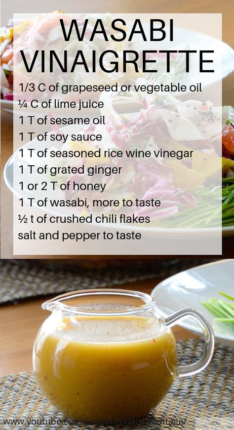 Wasabi Salad Dressing Recipes, Grey Poupon Salad Dressing, Wasabi Vinaigrette Dressing, Wasabi Dressing Recipe, Wasabi Salad Dressing, Asian Vinaigrette Dressings, Wasabi Salad, Wasabi Vinaigrette, Salad Dressing Vinaigrette