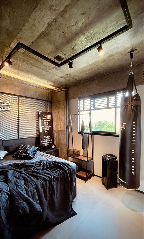 Bedrooms Inspiration, Mens Bedroom Decor, Drukarka 3d, Bedroom Setup, Minimalist Room, Punching Bag, Room Design Bedroom, Dream Room Inspiration, Room Makeover Bedroom