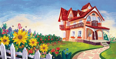 Behance :: For You Fairy Tale House Illustration, Cartoon Garden Background, House Inside Tree Illustration, Tree House Illustration Concept Art, Kids Story Books Illustration, Digital Art Character, Childrens Book Cover, Art Character Design, Indonesian Art